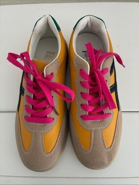 Yellow, Beige & Pink Athletic Sneakers